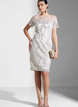 Embroidered Mesh Detail Dress
