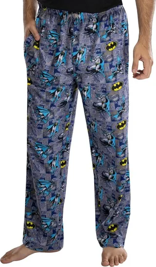 DC Comics Men's Classic Batman Comic Allover Print Loungewear Pajama Pants XL Grey