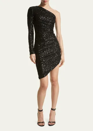 Sequin-Embellished One-Shoulder Asymmetric Dress
