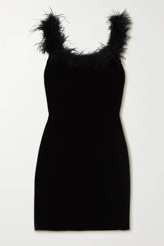 RIXO - Lena Feather-trimmed Velvet Mini Dress - Black