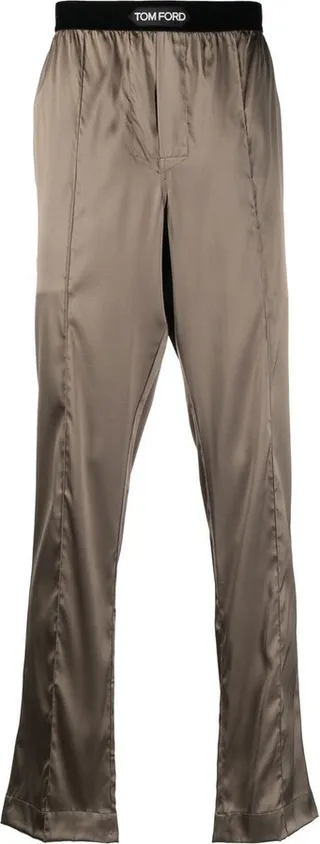Logo-Waist Silk Pajama Bottoms