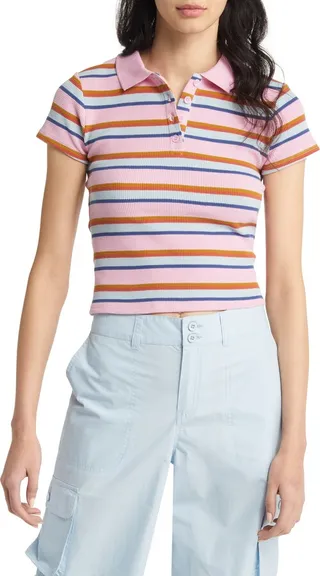 Stripe Thermal Stretch Cotton Polo
