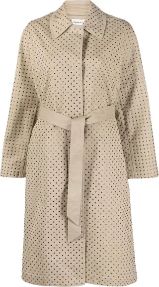 Crystal-Embellished Belted Trench Coat