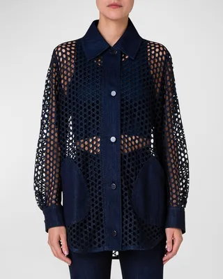 Mixed Media Dotted Mesh Guipure Jacket