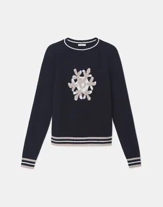 Wool Cashmere Snowflake Crewneck Sweater