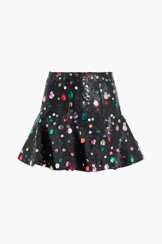 Ruffled sequined wool and silk-blend mini skirt