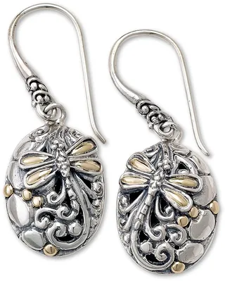 Sterling Silver 18K Yellow Gold Dragonfly Earrings