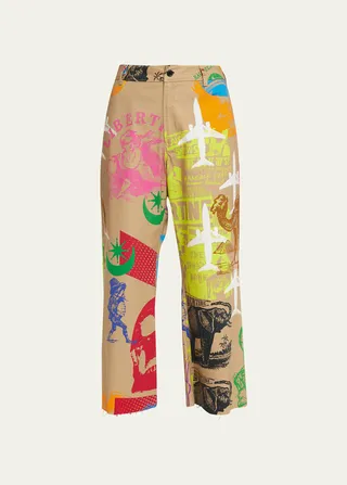Libertine Silk Screens Cropped Wide-Leg Pants