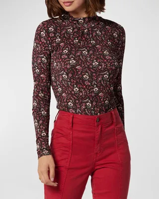 Alecia Floral-Print Mock-Neck Top