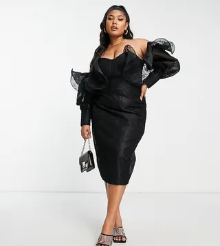 ASOS LUXE Curve wire bardot lace midi dress in black
