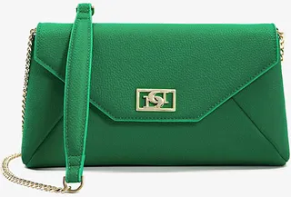 Womens Green-plain Synthetic Elissia Envelope Faux Leather Shoulder bag