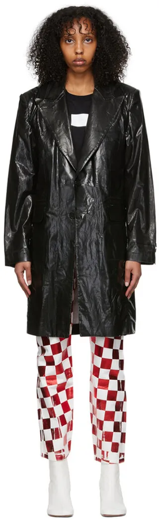 MM6 Maison Margiela Black Faux-Leather Coat