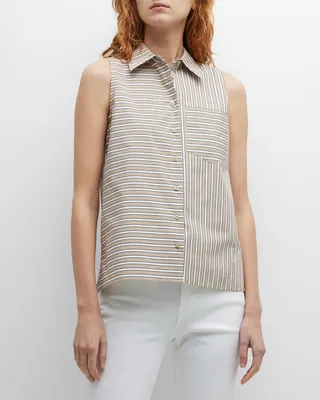 Striped Sleeveless Button-Down Shirt