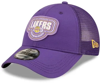 Men's New Era Purple Los Angeles Lakers Team Logo Patch 9FORTY Trucker Snapback Hat