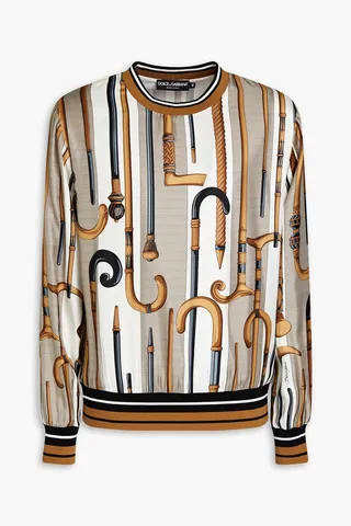 Printed silk-twill sweatshirt