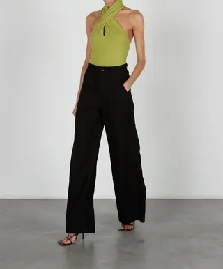 Puckered Knit Twist Halter in Lime