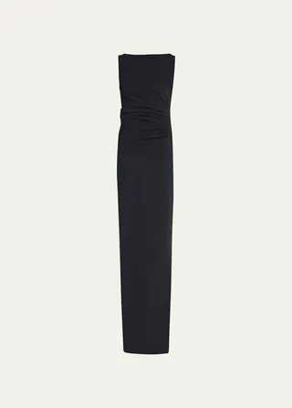 Brestina Bateau-Neck Bow-Back Column Gown