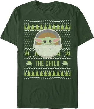 Men's Star Wars The Mandalorian The Child Ugly Christmas Frog T-Shirt - Dark Green - 2X Large