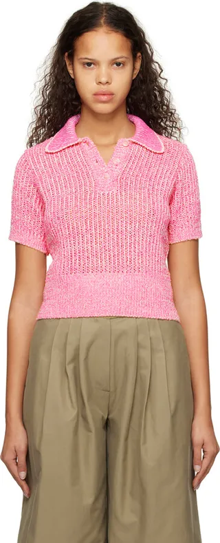 TheOpen Product Pink Metallic Thread Polo