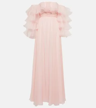 Ruffled off-shoulder silk gown