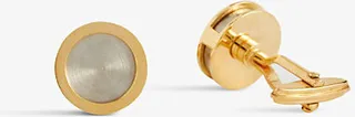 Mens Rhodium Circular Platinum-plated Brass Cufflinks