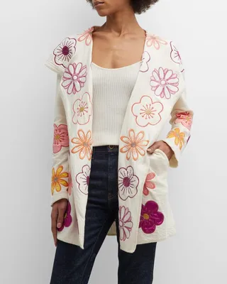 Blossom Open-Front Floral Applique Hoodie
