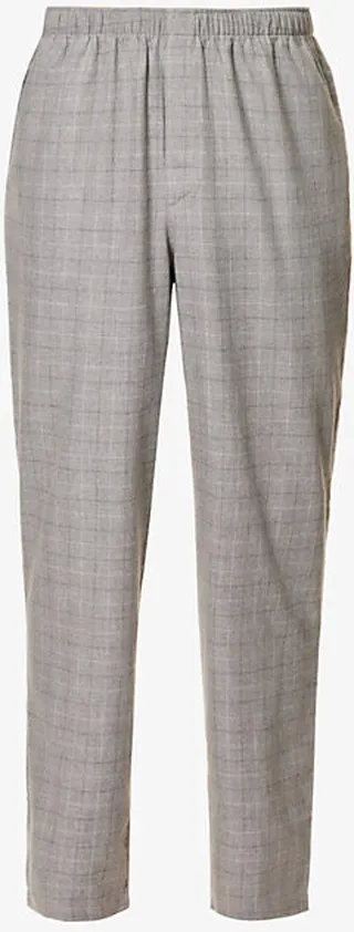 unspel Mens Mid Grey Checked traight-leg Cotton-poplin Pyjama Bottoms
