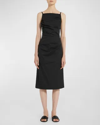 Filing Square-Neck Ruched Poplin Midi Dress