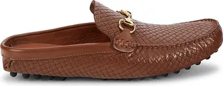 Woven Leather Driving Loafer Mules