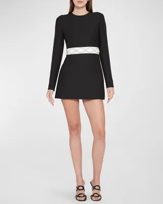 Colorblock Embroidered Crepe Couture Mini Dress