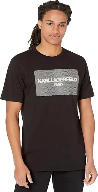 Karl Lagerfeld Paris Square Swirl Logo Short Sleeve Crew Neck T-Shirt (Black) Men's Clothing