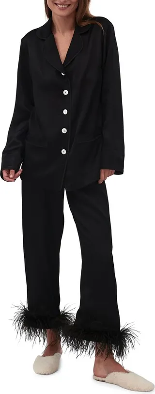 Party Pajamas with Detachable Ostrich Feather Trim