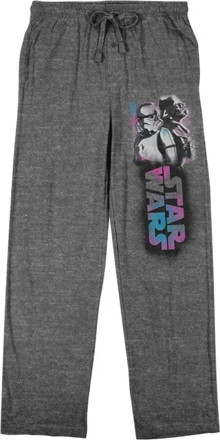Star Wars Episode IV: A New Hope Title Logo and Darth Vader with Storm Trooper Men’s Charcoal Heather Sleep Pants-3XL