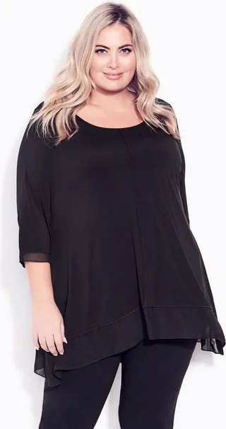 EVANS | Women's Plus Size Alma Chiffon Hem Tunic - black - 20W