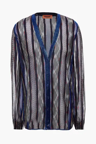 Metallic crochet-knit cardigan