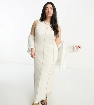 ASOS DESIGN Curve sleeveless maxi dress with contrast stitch in cream