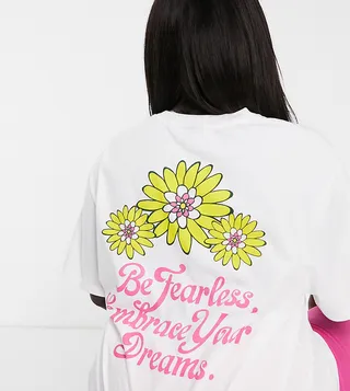 ASOS DESIGN Curve positive vibes oversized tee & legging pajama set in white & pink