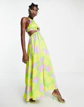 Topshop vibrant blurred floral back detail occasion midaxi slip dress