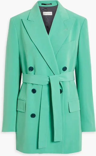 Belted double-breasted woven blazer
