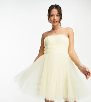ASOS DESISGN tulle channeled bodice mini dress in lemon yellow