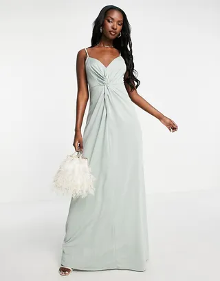 ASOS DESIGN twist front cami maxi dress in sage - LGREEN