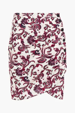 Roster wrap-effect printed cotton mini skirt