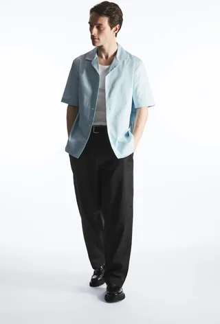 Wide-Leg Twill Trousers