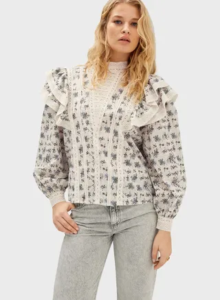 Embroidered Ruffle Detail Top