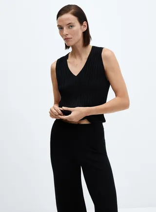V-Neck Ribbed Top
