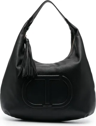 Black Tote Bag With Embossed Logo In Polyurethane Woman