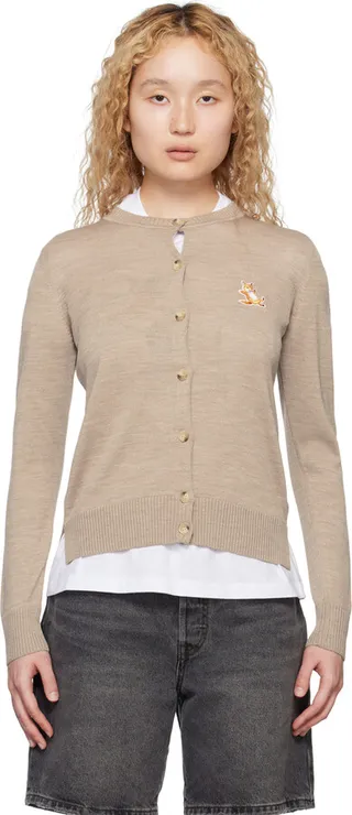 Maison Kitsuné Beige Chillax Fox Cardigan