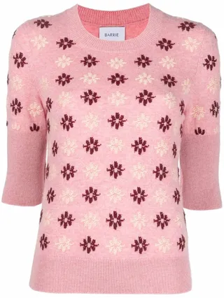 Floral-Print Intarsia-Knit Cashmere Top