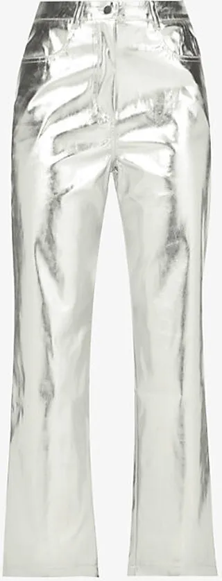 Womens Silver Lupe Straight-leg High-rise Faux Leather Trousers