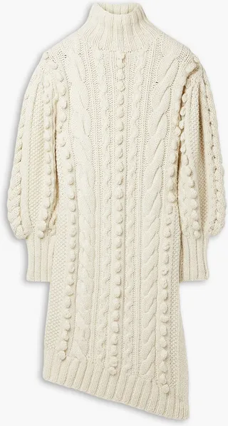 Frida asymmetric cable-knit wool turtleneck tunic